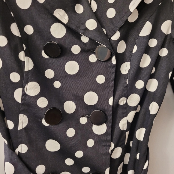 Stylish Polka Dot Trench Coat  Double Breasted Half Sleeve Mid Length Sz M - Picture 2 of 16